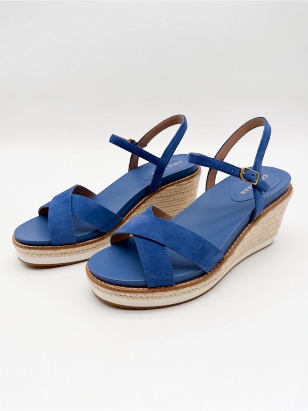 Cole Haan Cloudfeel Silvee Espadrille Wedge Suede Sandals Comfort Blue 8.5 NEW